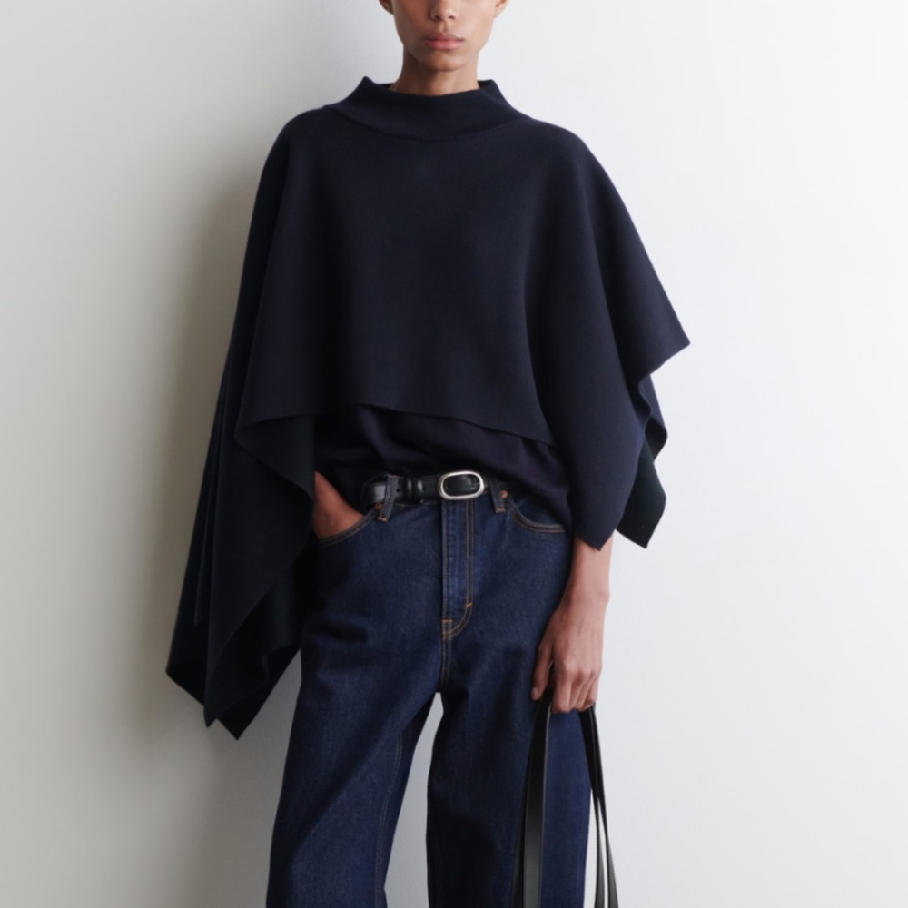 COS ASYMMETRIC DOUBLE-KNIT WOOL CAPE - Navy / Black - $189 on website - sold out